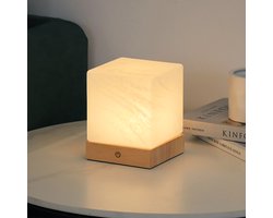 Tavellio – Tafellamp Yce – 100% Hout & Glas – Oplaadbaar, Dimbaar, Draadloos & USB – Touch schakelaar – Oplaadbare Tafellamp – Tafellamp op Accu – Bureaulamp – Leeslamp – Nachtlampje – Tafellamp Binnen en Buiten – 15CM – Tot wel 100 branduren