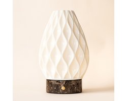 Tavellio Vela Draadloze Tafellamp – H22 – Marmer en Porselein – 3D geprint – Wit