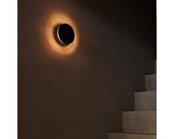 Tavellio – Wandlamp Lou – Zwart – Tot 100 branduren – Gemaakt van hout – Oplaadbaar, Dimbaar, Draadloos & USB – Touch schakelaar – Wandlamp op Accu & Batterij – Trapverlichting – Smartlamp – Woonkamer – 2700K – Warm licht – ø16CM