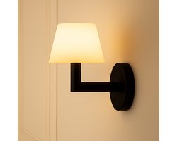 Tavellio – Wandlamp Ted – Zwart – Tot wel 100 branduren – Gemaakt van Hout – Oplaadbaar, Dimbaar, Draadloos & USB – Touch schakelaar – 3 kleuren licht – Oplaadbare wandlamp – Wandlamp op Accu & Batterij – Trapverlichting – Nachtlampje – L23 & B15