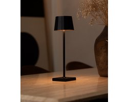 Tavellio William Oplaadbare Tafellamp – H38 – USB en Touch – Tot 120 branduren – Zwart