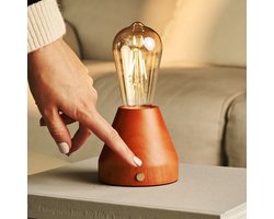 Tavellio Zavi Oplaadbare Tafellamp – H20 – Hout – Tot 80 branduren – Kastanjebruin