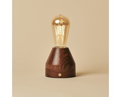 Tavellio Zavi Oplaadbare Tafellamp – Walnoothout – Tot 80 branduren – H25 – Bruin