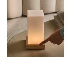 Tavellio Zayn Tafellamp – H24 – Hout en Glas – Tot 100 branduren – Lichtbruin