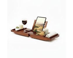 Tavola - Badplank - Bad plank voor in bad - Bamboe - Verstelbaar en Uitschuifbaar - Badrekje - Bamboe badrek - Bruin