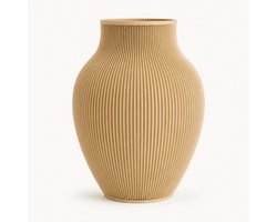 Tayo Japandi Vaas 32 cm Beige – Ribbel Design Bloemenvaas – Waterdicht