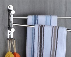 TDR - 304 roestvrijstalen draaibaar handdoekenrek met 2 hakken -2 armig -Inclusief montages - 180° Graden draaibaar-silver