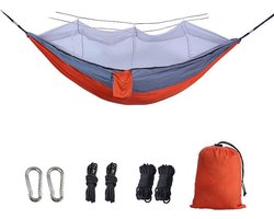 TDR-Hangmat met klamboe 260*140cm-Muggennet-ultralicht/ draagbaar -oranje en lichtgrijs