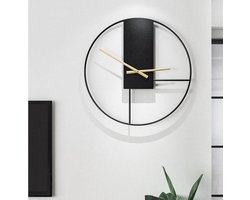 TDR - Moderne Nordic wandklok - Transparant met Zwart Frame en zwart decoratief - ⌀ 43cm
