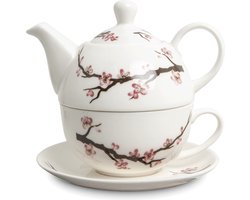 Tea for one Sakura theepot 400 ml met kop en schotel cadeau set.