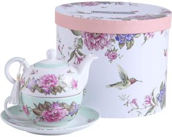 Tea for One Suacer - Theepot/mok - 1 stuk - blauwgroen - porselein - 15 x 15 cm