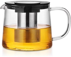 Tea pot met strainer - glazen jar 1.5 liter - hittebestendige glazen kan met deksel - premium teapot met roestvrijstalen filter - ideaal voor het bereiden van losse thee - grote theepotten