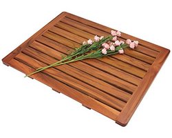 Teak Badmat voor Douche en Spa, Houten Antislip Mat, Vierkant Groot Formaat voor Thuis en Buiten