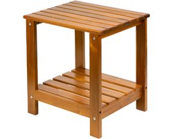 Teak Bijzettafel Met Opbergrek - 2 Laags Houten Tafel - Hoekkruk Voor Douche En Badkamer