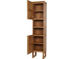 Teak hoge kast MCW-M72, badkamermeubel, 2 deuren 6 vakken, hoogwaardige B-kwaliteit teak (kernhout, 20-30 jaar) 181x40x35cm