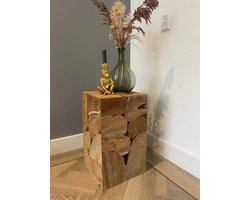 Teak houten - bijzet tafel/plantenpot 30x30x50cm - Bijzettafel – plantenstandaard - plantenpot -vierkante tafel-multifunctioneel meubel – duurzaam – interieur - unieke meubels -handgemaakt meubilair - houten-meubels – natuurlijke uitstraling –