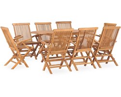 Teak Houten Tuinset – Tuinmeubelset – Buitenmeubilair – Eettafel Set – Terrasmeubilair – Inklapbare Stoelen Met Armleuning – Weerbestendig Massief Teak – Afm. 160x80x75 cm