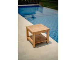 Teakea Bijzettafel Buiten - 50x50x45 cm - Massief Teakhout - Met Onderblad - Vierkante Tuintafel - FSC Teak