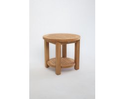 Teakea Bijzettafel Buiten Rond - Ø60 cm - Massief Teakhout - Met Onderblad - Royale Salontafel Tuin - FSC Teak