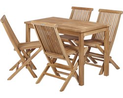 Teakea - Bistro Teakhouten Tuinset | Tuintafel met 4 Vouwstoelen