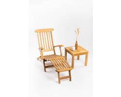 Teakea - Deckchair Zonder Wielen met Vierkant Tafeltje - Zonder Kussen - Verstelbare Ligstoel van Massief Teakhout