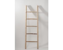Teakea Decoratie Ladder - 150 cm - Teakhout - Handdoekladder Wit Geolied - 5 Treden - Scandinavische Look