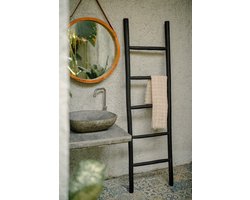 Teakea - Houten Decoratie Ladder Mat Zwart 50x5x175 cm - Stijlvolle Handdoekladder