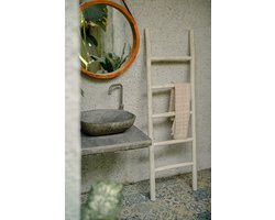 Teakea - Houten Decoratie Ladder White Oiled 50x5x175 cm - Wit Geoliede Houten Ladder