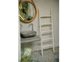 Teakea - Houten Decoratie Ladder Whitewash 50x5x175 cm - Witte Houten Handdoekladder