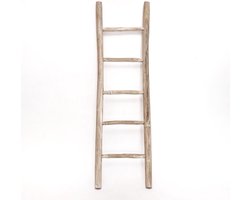 Teakea - Houten Decoratie Ladder Wit Geolied 50x5x150 cm - Decoratieve Handdoekladder
