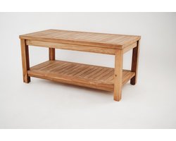 Teakea Salontafel Buiten - 100x50x45 cm - Massief Teakhout - Met Onderblad - Rechthoekige Tuintafel - FSC Teak