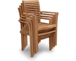 Teakea - Stapelbare Teak Tuinstoelen Stacker - Set van 4 - Massief Teakhout - Duurzame Buitenstoelen