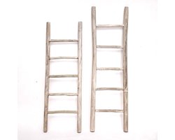 Teakea - Teakhouten Decoratie Ladder Wit Geolied 50x5x175 cm - Houten Sierladder