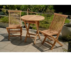 Teakea - Teakhouten Klaptafel Ø70 cm - Ronde Inklapbare Houten Tuintafel - Compact Design
