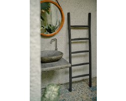 Teakea - Teakhouten Ladder Zwart Gecoat 50x5x150 cm - Decoratieve Handdoekladder met 5 Stijlen