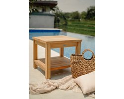 Teakea - Teakhouten Tuin Bijzettafel met Onderblad 60x60x45 cm - Houten Salontafel voor Buiten