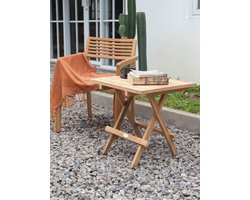 Teakea - Vierkant Teakhouten Bijzettafeltje Inklapbaar 60x60x45 cm - Opvouwbare Houten Buitentafel