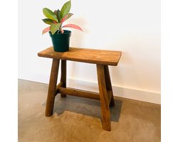 Teakhouten Bankje 50 cm Houten Bankje - Industrieel Bankje - Halbankje - Venterbank Decoratie - Halbankje Hal - Bankje Hout - Houten Bankje Decoratie - Entree Meubilair - Houten Bankje 50cm breed