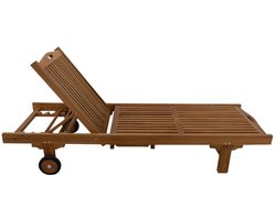 Teakhouten Ligbed met Wielen – Handgemaakt – Verstelbare Rugleuning – Luxe Tuinligstoel