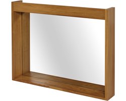 Teakhouten wandspiegel MCW-M75, badkamerspiegel, houten lijst, hoogwaardig B-grade teakhout (kernhout, 20-30 jaar), 77x100 cm