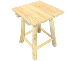 TeakOne - Kruk - Teak kruk - Houten Kruk - Zit Kruk - tuinkruk - Keukenkruk - Staander - Planten Staander - Bijzet tafeltje - Massief Hout - Bohemian Style - ibiza