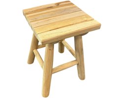 TeakOne - Kruk - Teak kruk - Houten Kruk - Zit Kruk - vierkant - Bijzet tafeltje - Massief Hout - Bohemian - Ibiza