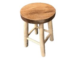 TeakOne - Kruk - Teak kruk - Indoor - Outdoor - Houten Kruk - Zit Kruk - Rond - Staander - Plantenstandaard - Bijzet tafeltje - Massief Hout
