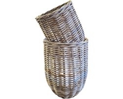 TeakOne - SET/2 - Rotan plantenmand binnen en buiten - Boho - Boho mand - Plantenmand - Rotan mand - Rotan planten mand - in- en outdoor - Wicker mand - buiten planten mand - rotan bloempot - Rieten mand - Ronde mand