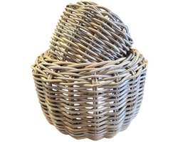 TeakOne - SET/2 - Rotan plantenmand binnen en buiten - Boho - Boho mand - Plantenmand - Rotan mand - Rotan planten mand - in- en outdoor - Wicker mand - buiten planten mand - rotan bloempot - Rieten mand - Ronde mand