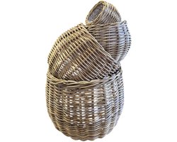 TeakOne - SET/4 - Rotan plantenmand binnen en buiten - Boho - Boho mand - Plantenmand - Rotan mand - Rotan planten mand - in- en outdoor - Wicker mand - buiten planten mand - rotan bloempot - Rieten mand - Ronde mand - ovaal