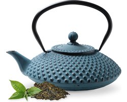 Tealøv THEEPOT GIETIJZER 1,25 Liter | GIETIJZEREN THEEPOT Kambin in Japanse Stijl | Met Uitneembare Roestvrijstalen Theezeef | Binnenzijde Volledig Geëmailleerd | Blauw