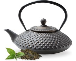 Tealøv THEEPOT GIETIJZER 1,25 Liter | GIETIJZEREN THEEPOT Kambin in Japanse Stijl | Met Uitneembare Roestvrijstalen Theezeef | Binnenzijde Volledig Geëmailleerd | Zwart - Goud