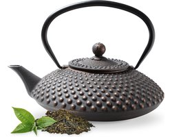 Tealøv THEEPOT GIETIJZER 1,25 Liter | GIETIJZEREN THEEPOT Kambin in Japanse Stijl | Met Uitneembare Roestvrijstalen Theezeef | Binnenzijde Volledig Geëmailleerd | Zwart - Koper