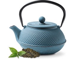 Tealøv THEEPOT GIETIJZER 800 ml | GIETIJZEREN THEEPOT Arare in Japanse Stijl | Met Uitneembare Roestvrijstalen Theezeef | Binnenzijde Volledig Geëmailleerd | Arare Blauw